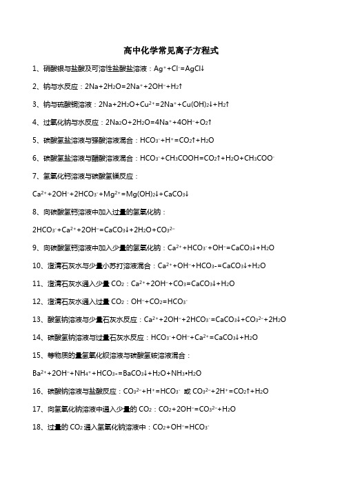 高中化学离子反应方程式汇总[1]