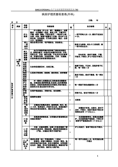 外科护理质量检查表