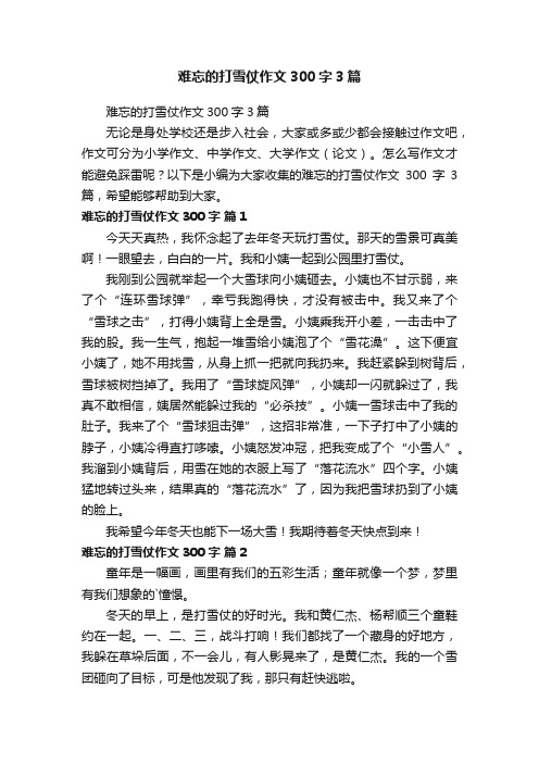 难忘的打雪仗作文300字3篇