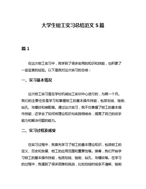 大学生钳工实习总结范文5篇