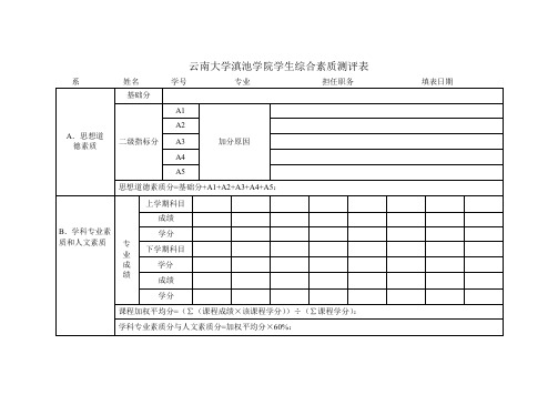 云南大学滇池学院学生综合素质测评表