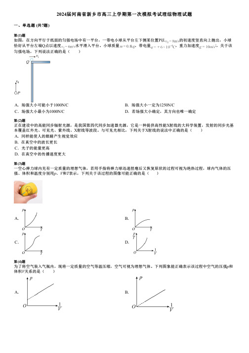 2024届河南省新乡市高三上学期第一次模拟考试理综物理试题