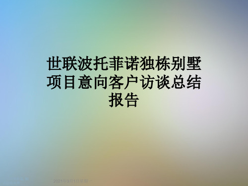 世联波托菲诺独栋别墅项目意向客户访谈总结报告