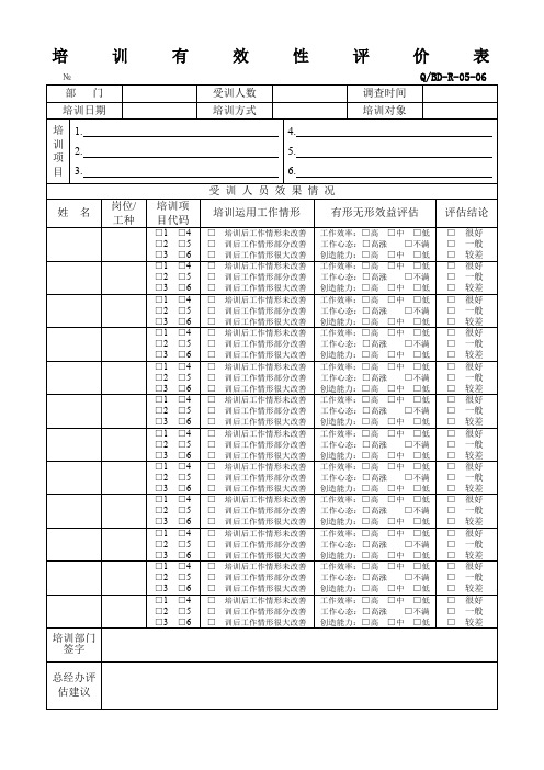 培训有效性评价表