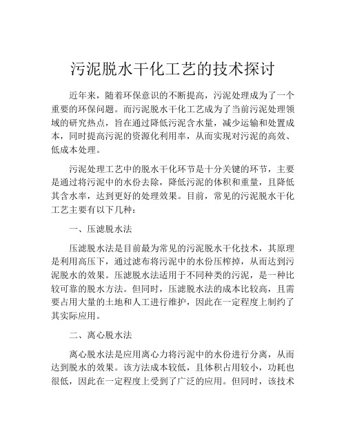 污泥脱水干化工艺的技术探讨