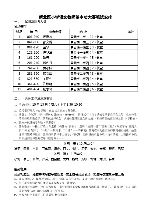 新北区小学语文教师基本功大赛笔试安排