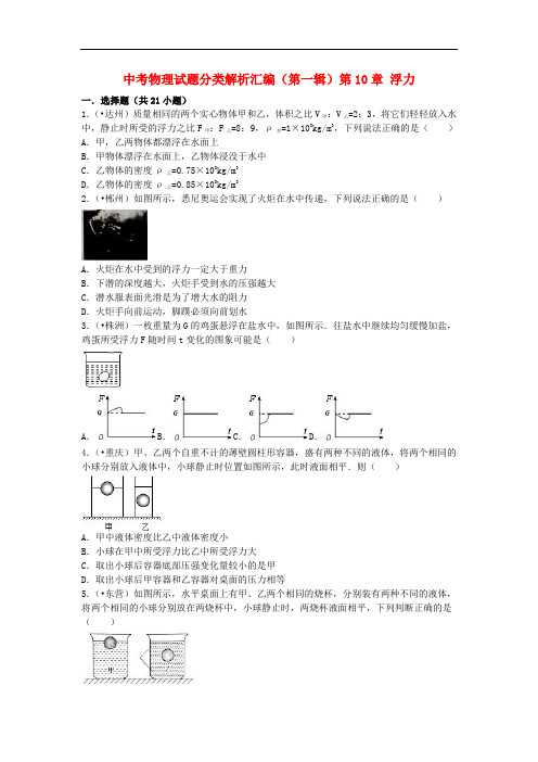 【中考汇编】2018年中考物理试题分类汇编(第一辑)第10章 浮力(含解析)