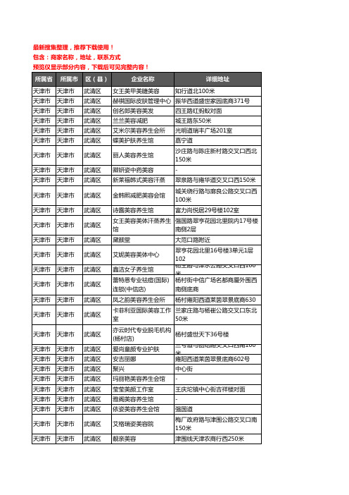 新版天津市天津市武清区美容院企业公司商家户名录单联系方式地址大全383家