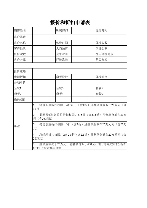 折扣报价申请表