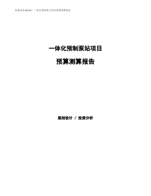 一体化预制泵站项目预算测算报告