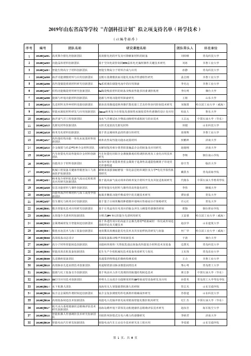 2019年山东省高等学校“青创科技计划”拟立项支持名单(科学技术)