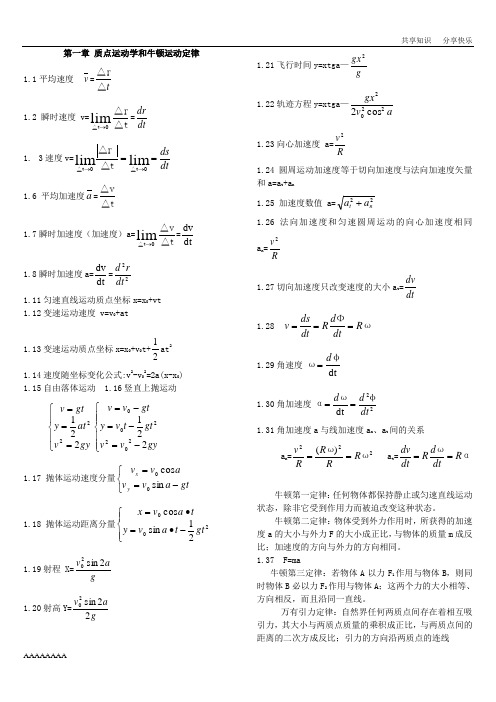 大学物理公式大全