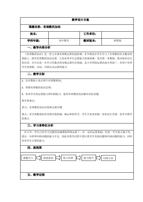 浙教版七年级上册 数学 教案 2.1 有理数的加法