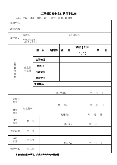 工程项目资金支付款项审批表