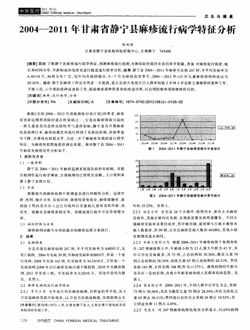 2004—2011年甘肃省静宁县麻疹流行病学特征分析