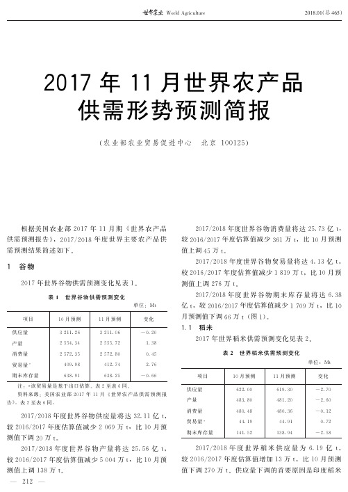 2017年11月世界农产品供需形势预测简报