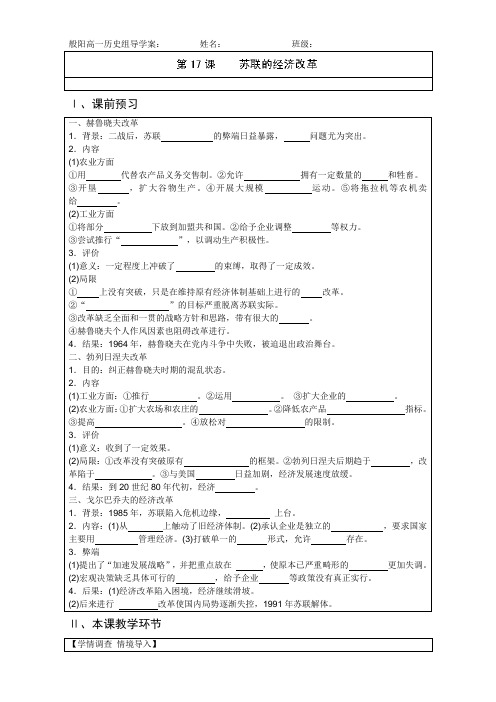 高一历史《第17课 苏联的经济改革》教案