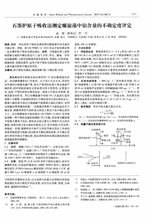 石墨炉原子吸收法测定螺旋藻中铅含量的不确定度评定