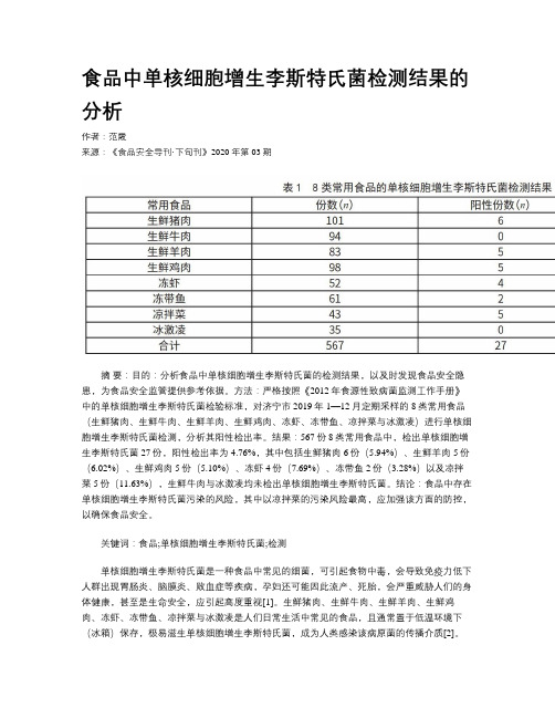 食品中单核细胞增生李斯特氏菌检测结果的分析