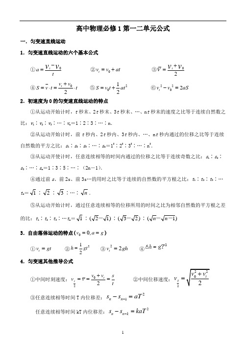 高一物理必修一第一二张公式