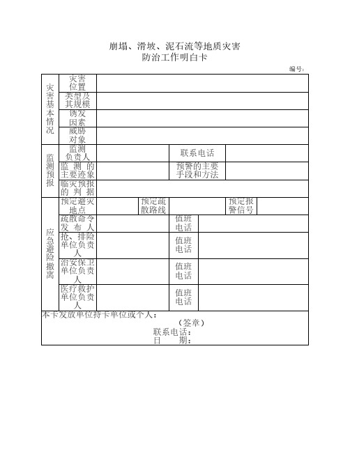 地质灾害防治工作明白卡