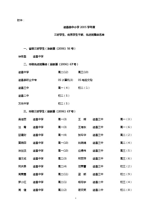 遂昌县中小学2005学年度