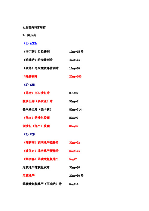 心血管内科常用药知识讲解