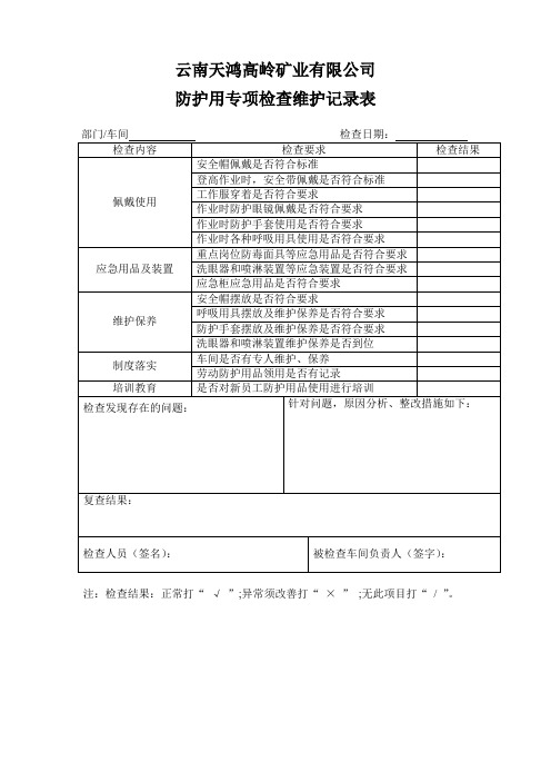 防护用品检查维护记录表