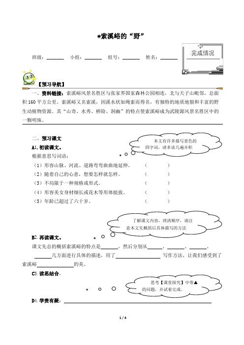 索溪峪的“野”(含答案) 优秀学案