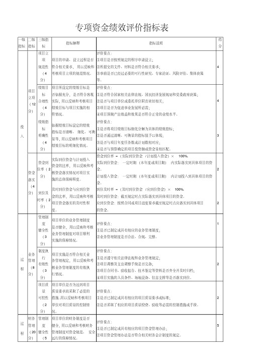 专项资金绩效评价指标表【模板】