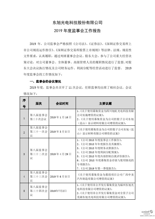 东旭光电：2019年度监事会工作报告