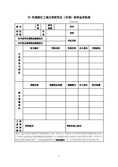 20年度浙江工商大学研究生(专项)奖学金审批表