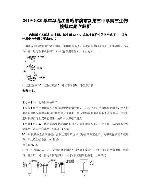 2019-2020学年黑龙江省哈尔滨市新第三中学高三生物模拟试题含解析