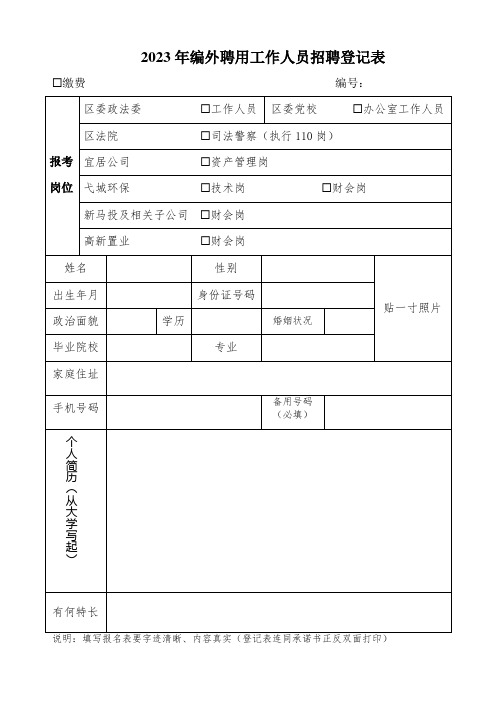 编外聘用工作人员招聘登记表