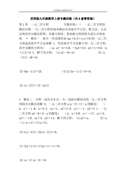 苏科版九年级数学上册专题训练(共6套带答案)