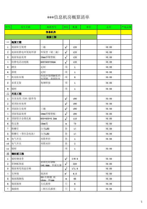 机房常规配置清单