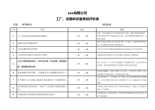 工厂、设施和设备策划评价表1