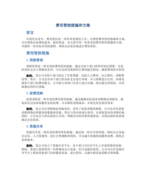 费用管控措施和方案 