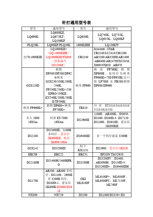 针打类新通用表