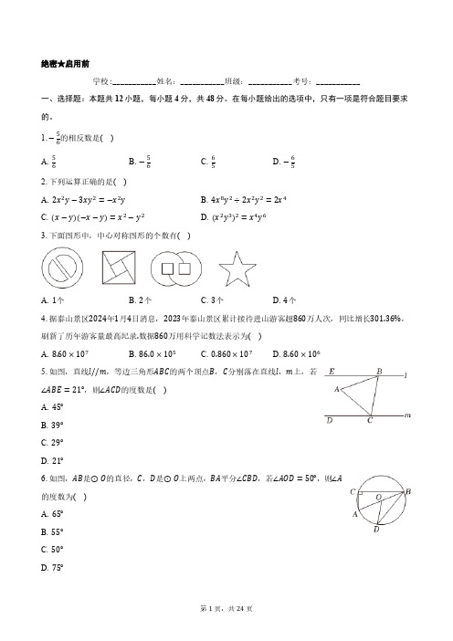 2024年山东省泰安市中考数学试卷正式版含答案解析