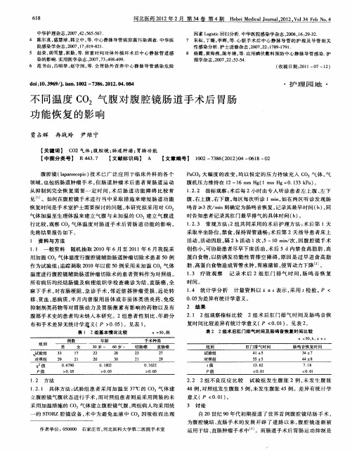 不同温度CO2气腹对腹腔镜肠道手术后胃肠功能恢复的影响