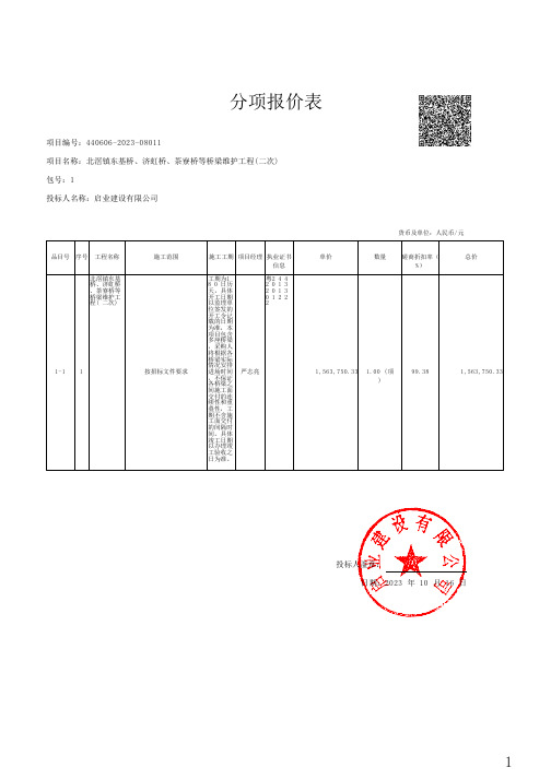 分项报价表