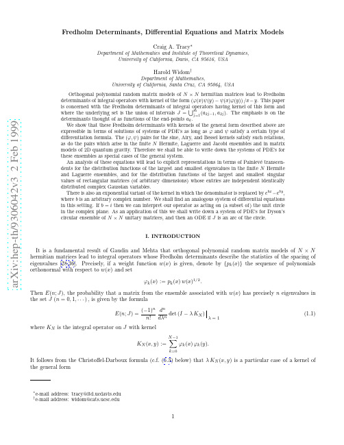 Fredholm Determinants, Differential Equations and Matrix Models