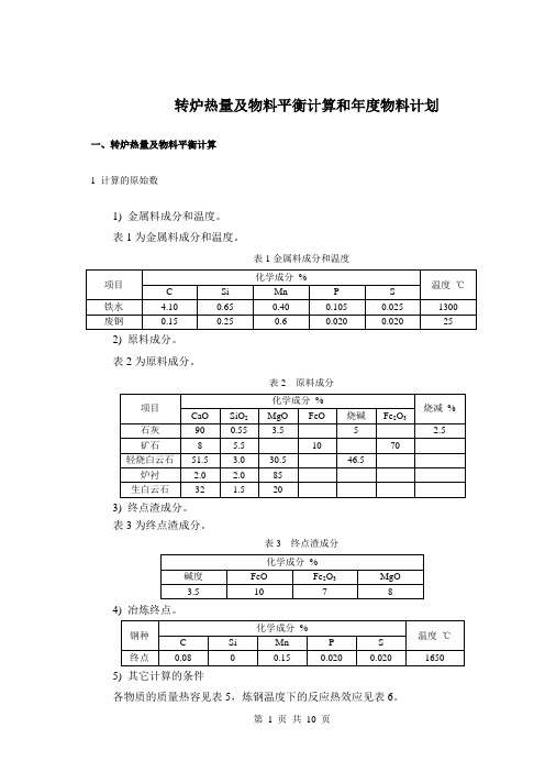 转炉热量及物料平衡计算和年度物料计划