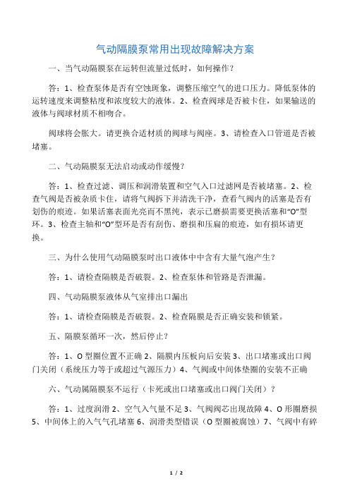 气动隔膜泵常用出现故障解决方案