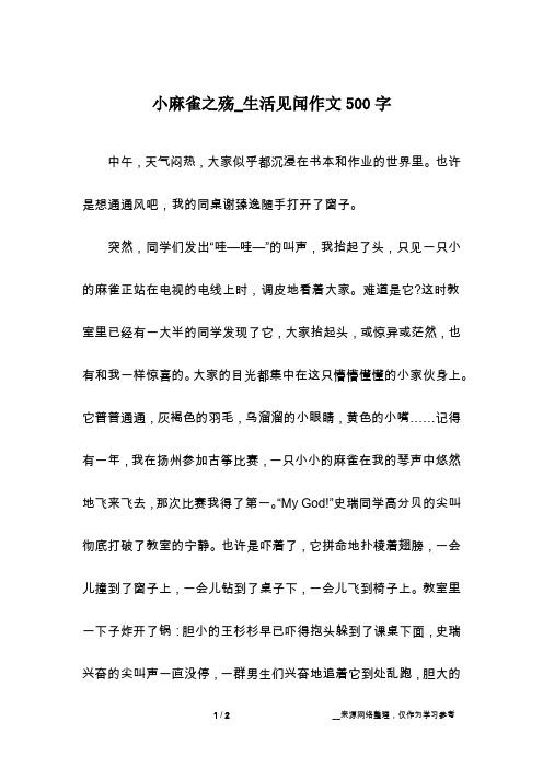 小麻雀之殇_生活见闻作文500字