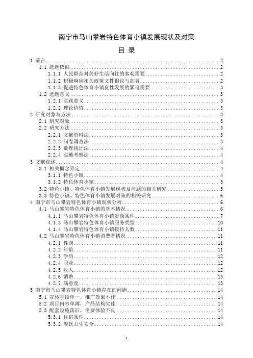 南宁市马山攀岩特色体育小镇发展现状及对策