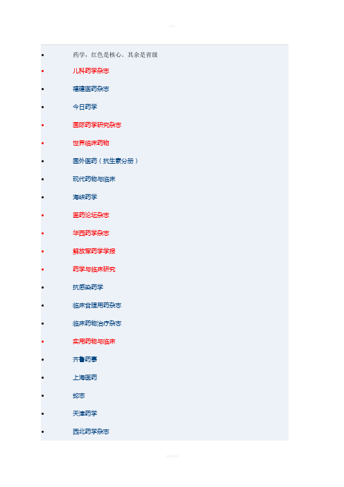 省级期刊目录-药学类