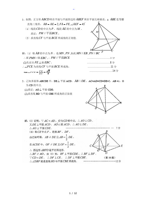 立体几何大题训练及问题详解