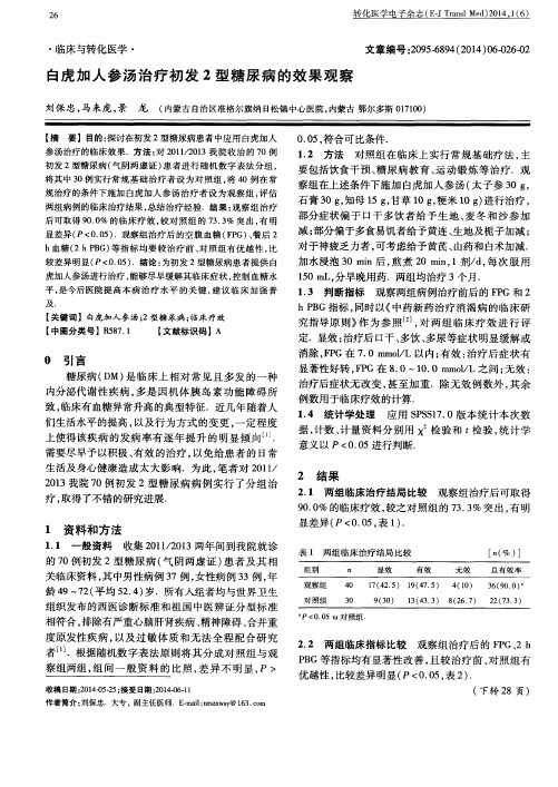 白虎加人参汤治疗初发2型糖尿病的效果观察